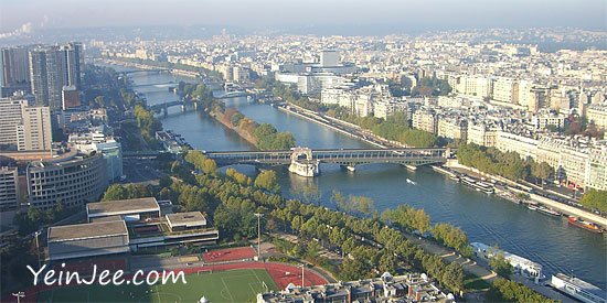 Bird eye view of Seine from Eiffel Tower