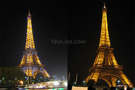 Eiffel Tower at night, Seine river cruise, Paris