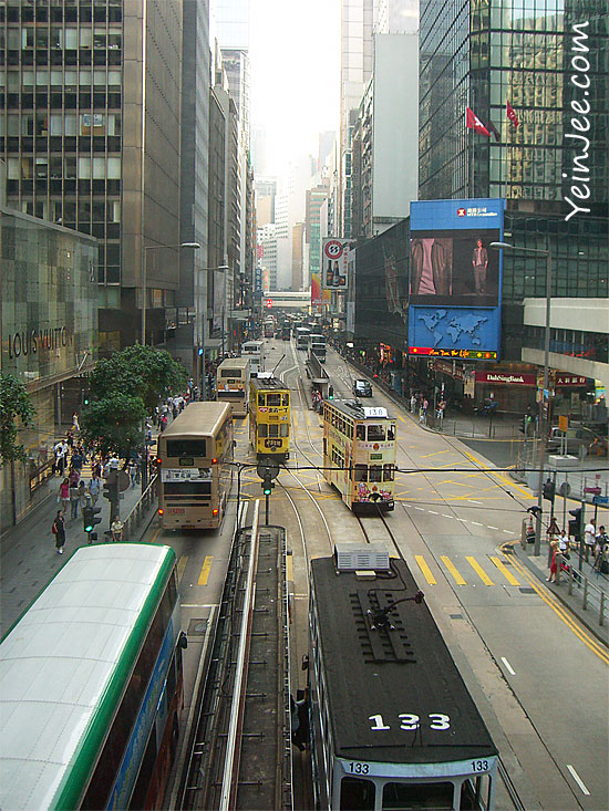 Hong Kong Central street, buses and trams