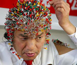 Chinese piercing his head with 2008 needles
