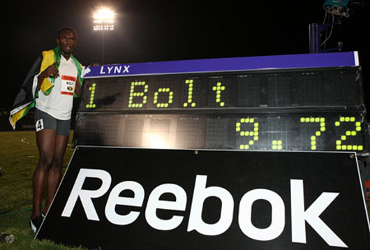 Usain Bolt with his new 100m sprint world record