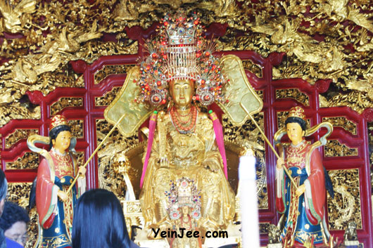 Golden Mazu figurine at Nan Tian Temple in Su Ao, Taiwan