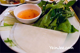 Rice wrapper and lemon grass at Quan An Ngon restaurant in Hanoi, Vietnam