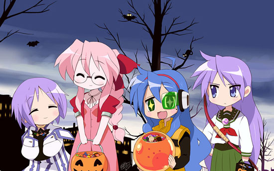 Picture of Lucky Star anime characters in Halloween costumes