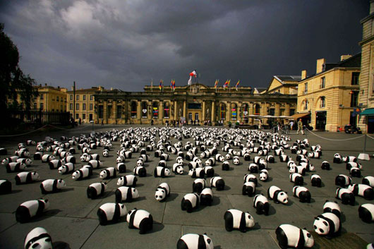 Picture of panda models parade at Trocadero Esplanade in Paris, France