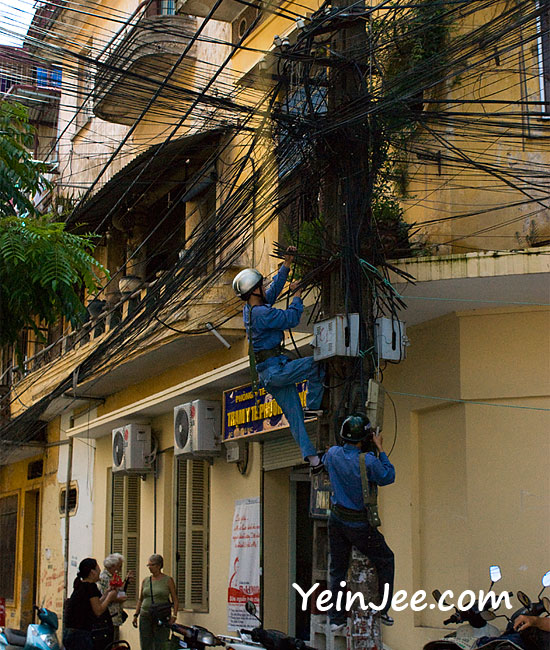 Complicated wires and cables in Hanoi, Vietnam