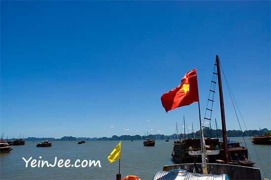 Junk boats departing at Halong Bay, Vietnam