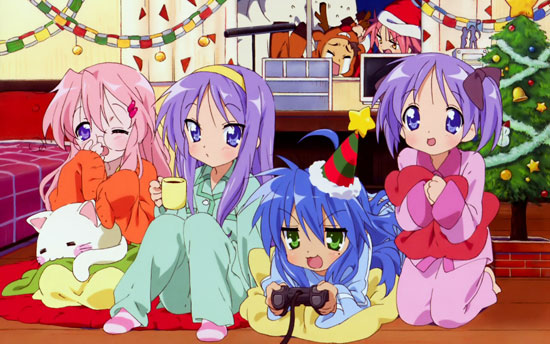 Luck Star anime characters celebrating Christmas
