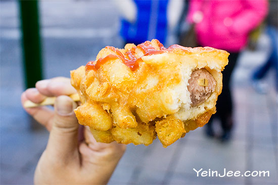 French fries coated hot dog in Seoul, South Korea