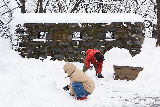Children playing snow at Namsan Park, Seoul