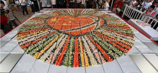 World largest sushi mosaic in Shanghai, China