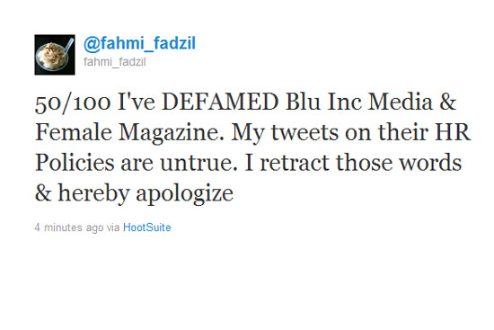Fahmi Fadzil 100 Twitter Tweets to Blue Inc Media