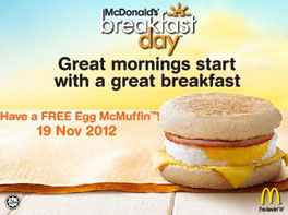 McDonalds Malaysia free breakfast