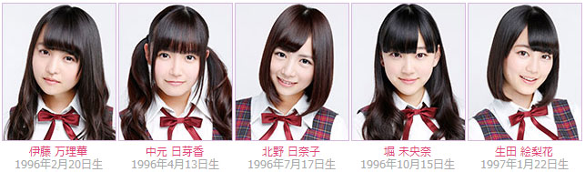 Nogizaka46 members Marika Ito, Himeka Nakamoto, Miona Hori, Hinako Kitano, Erika Ikuta