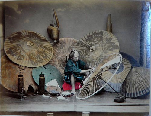 Adolfo Farsari vintage Japanese umbrella maker